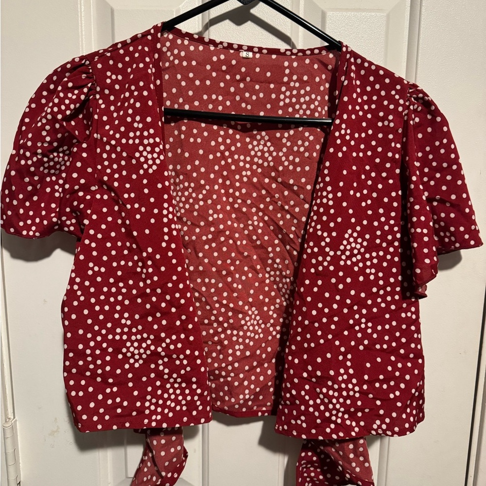 Polka Dot Wrap Top - Red